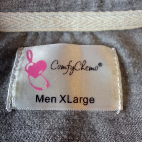 Comfy Chemo Long Sleeve T-Shirt Mens XL‎ Dual Zippers Port Access Light Gray - Picture 2 of 8